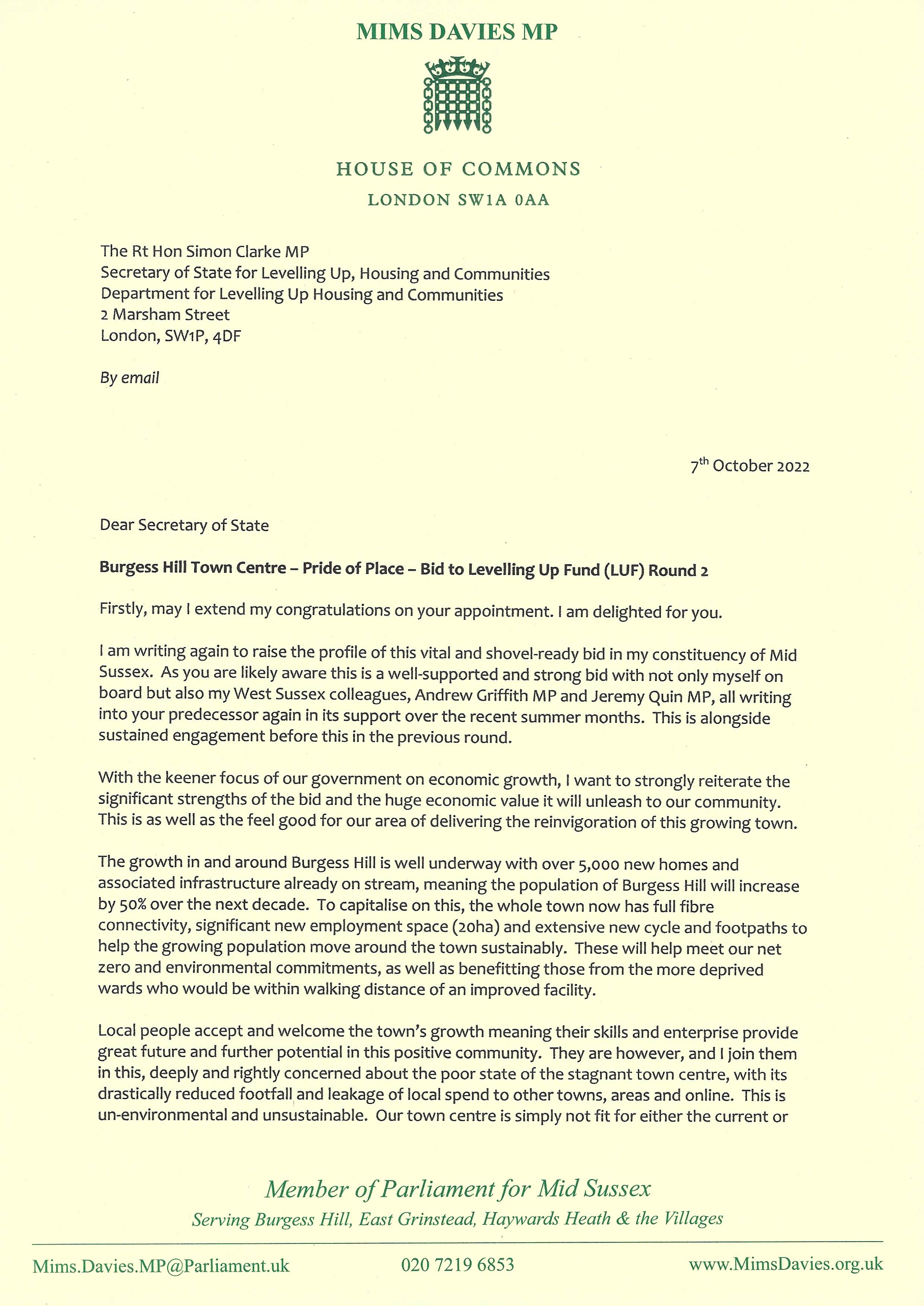 My letter to the new DLUHC Secretary of State regarding the Burgess ...