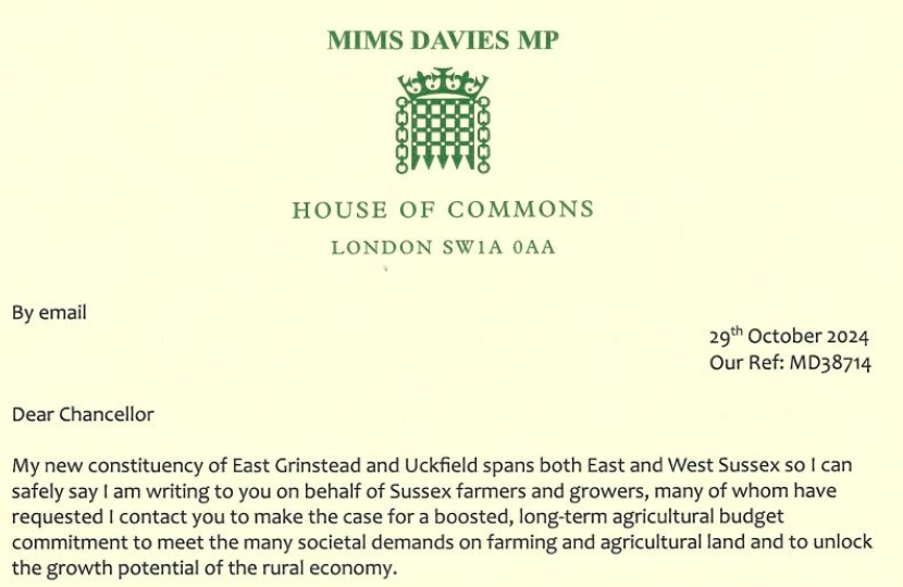 Mims Davies MP writes to Chancellor on importance of Agriculture support