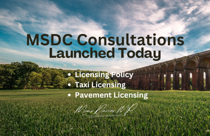 Mims Davies MP shares MSDC Consultations on Licensing Policy, Taxi Licensing & Pavement Licensing