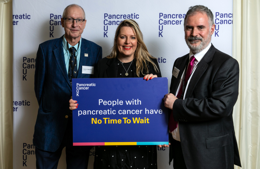 Mims Davies MP with Charles and Richard Pancreatic Cancer UK volunteers