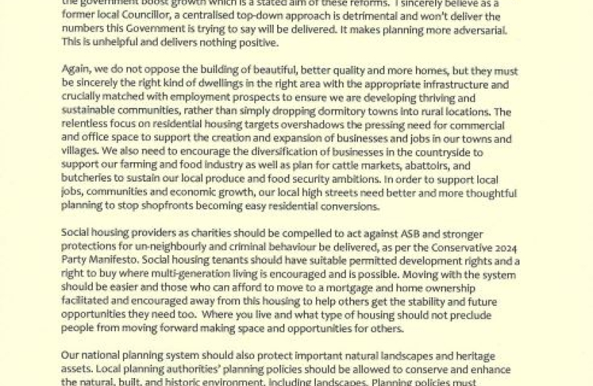 Mims Davies MP letter to Secretary of State on NPPF/Planning Consultation