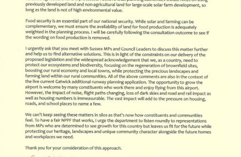 Mims Davies MP letter to Secretary of State on NPPF/Planning Consultation